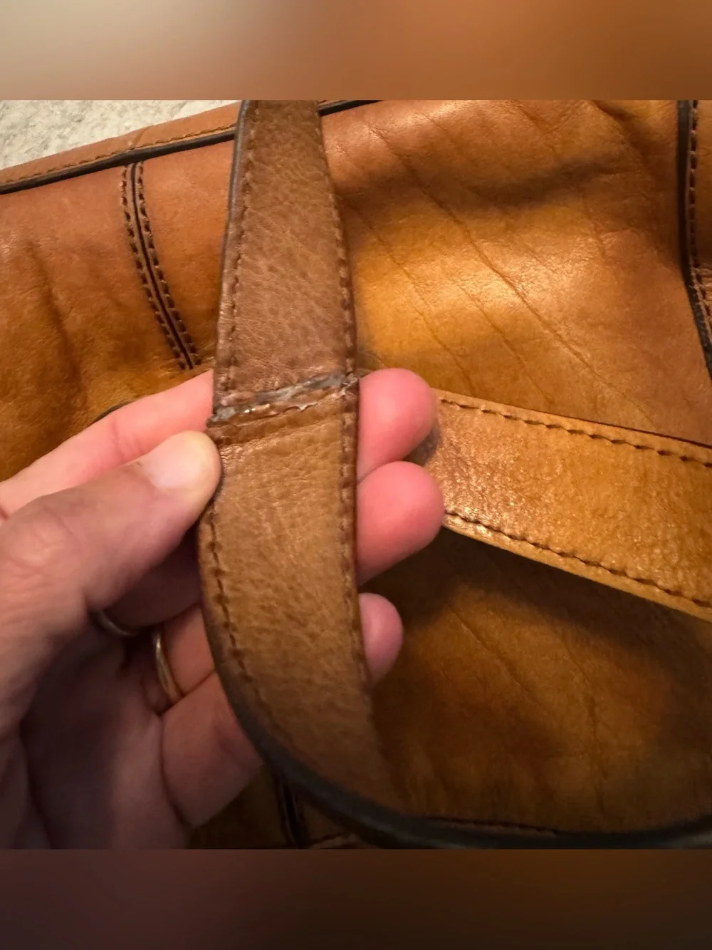 VINTAGE Fossil Leather Messenger Bag Brass Accents Leather Strap